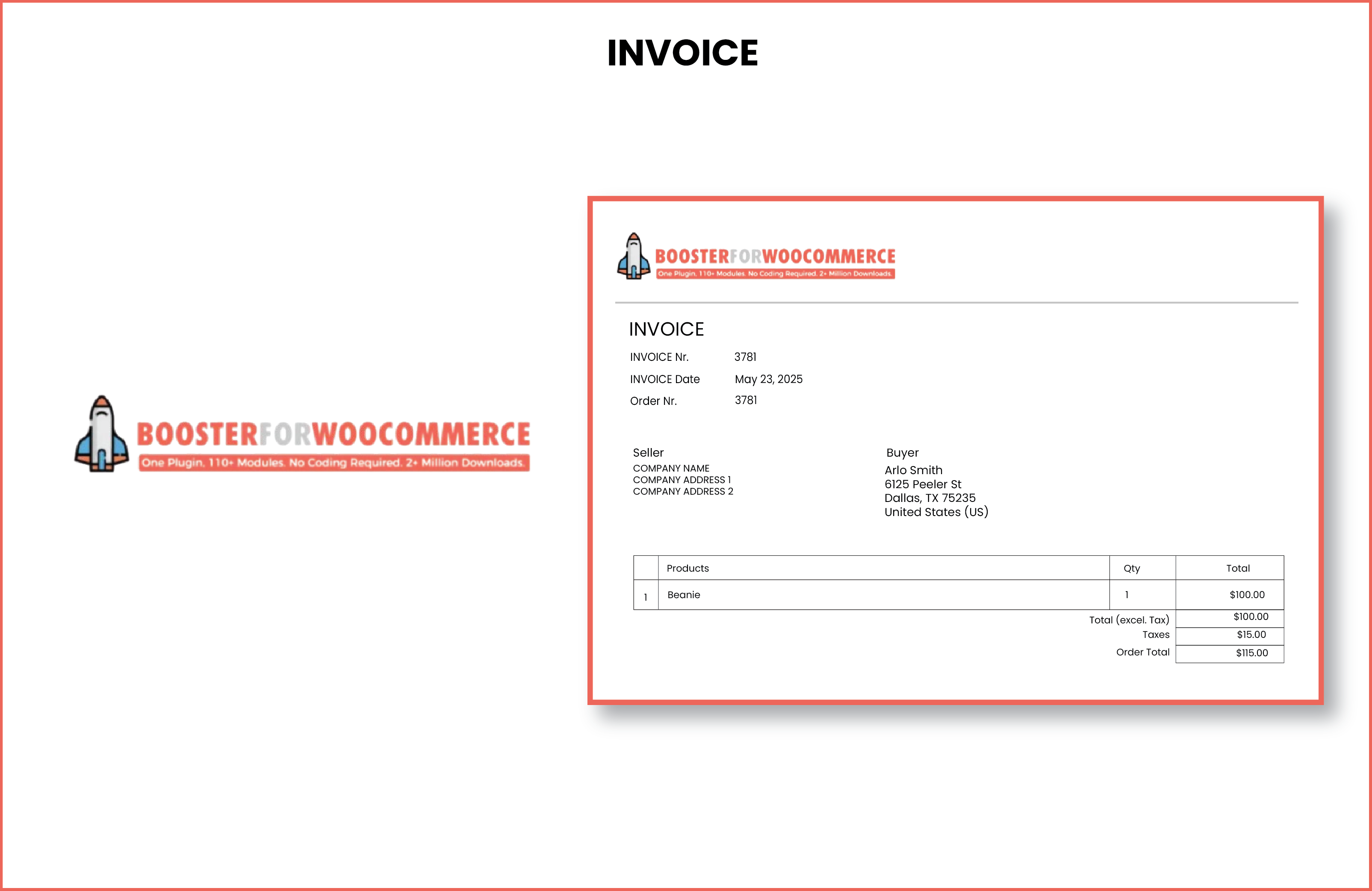Booster for WooCommerce - PDF Invoice Example.