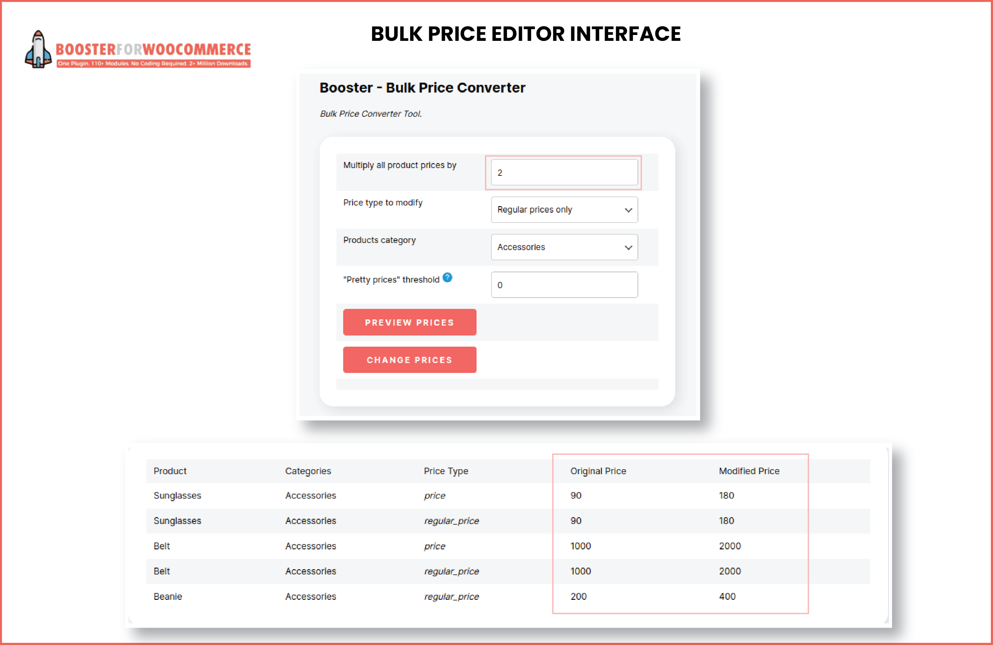 Booster for WooCommerce - Bulk Price Editor Interface.