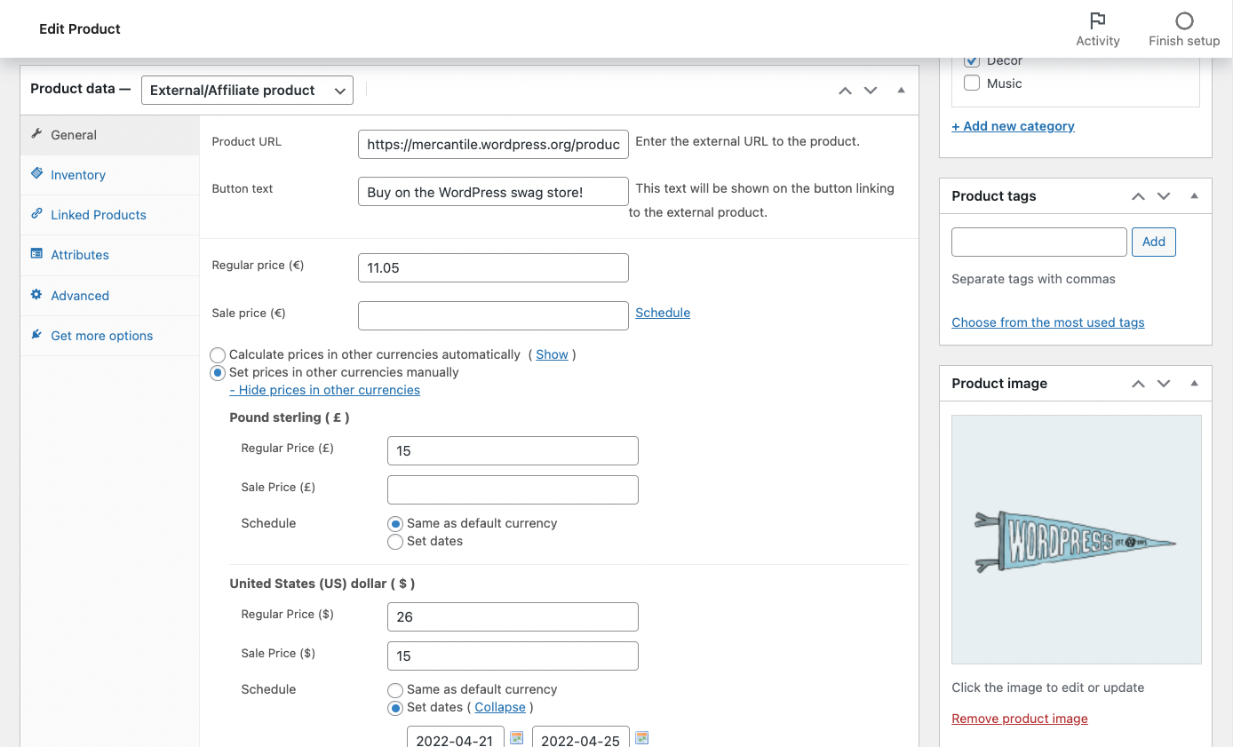 Setting custom prices in different currencies