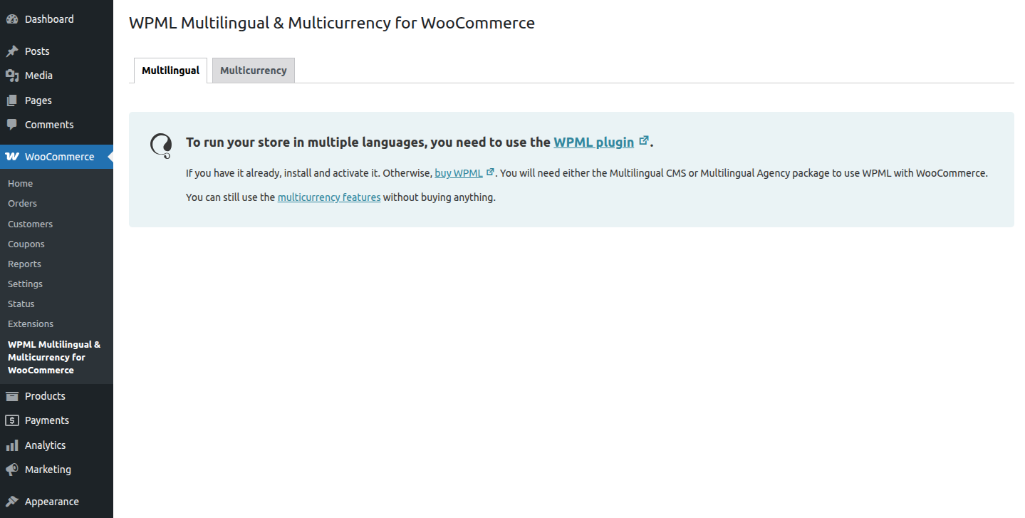 WPML Multilingual &amp; Multicurrency for WooCommerce in standalone mode