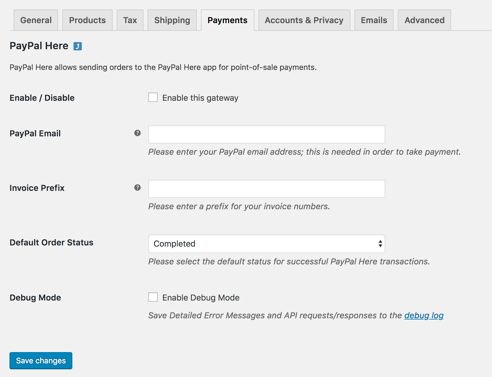 Configure your PayPal Here settings.