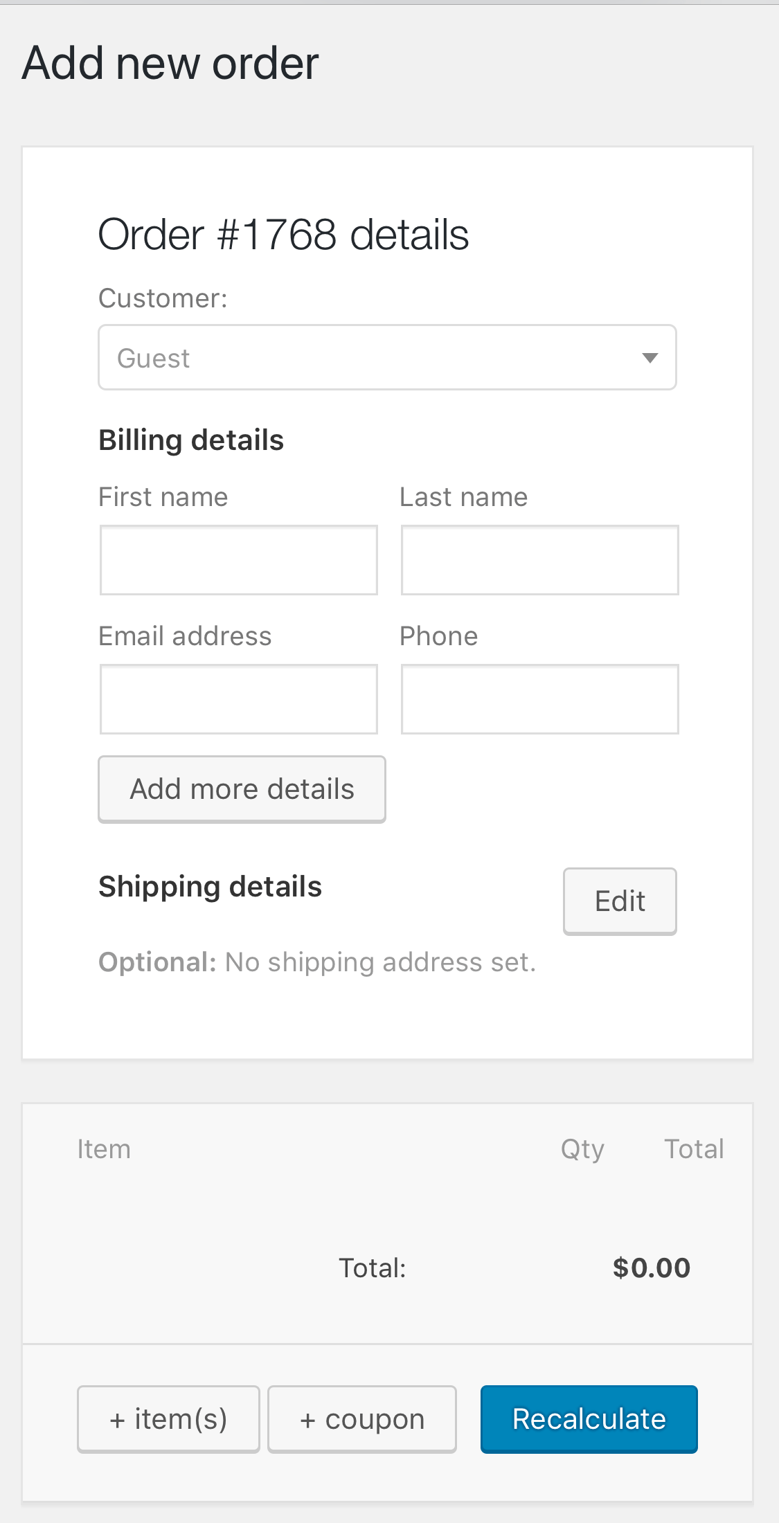 Simplified mobile order creation.