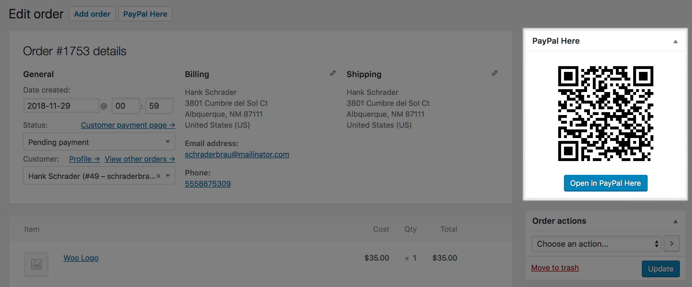 Open PayPal Here via QR code.