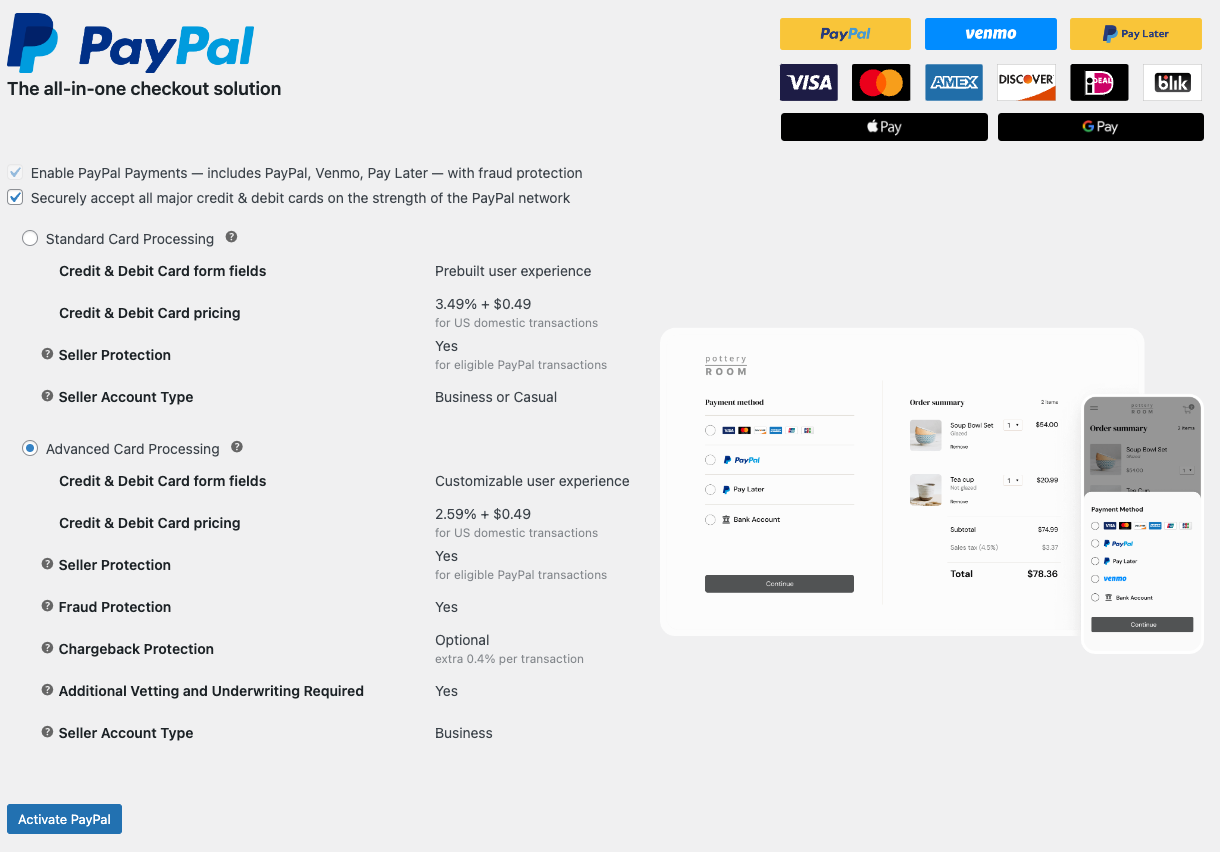 Click "Connect to PayPal" to link your site to your PayPal account.