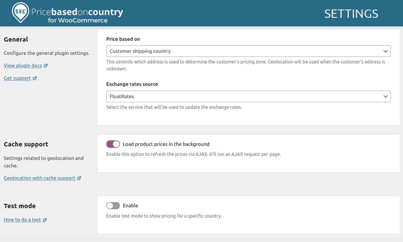 Plugin settings.