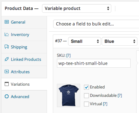 Automatic variation SKUs based on attributes (if enabled)