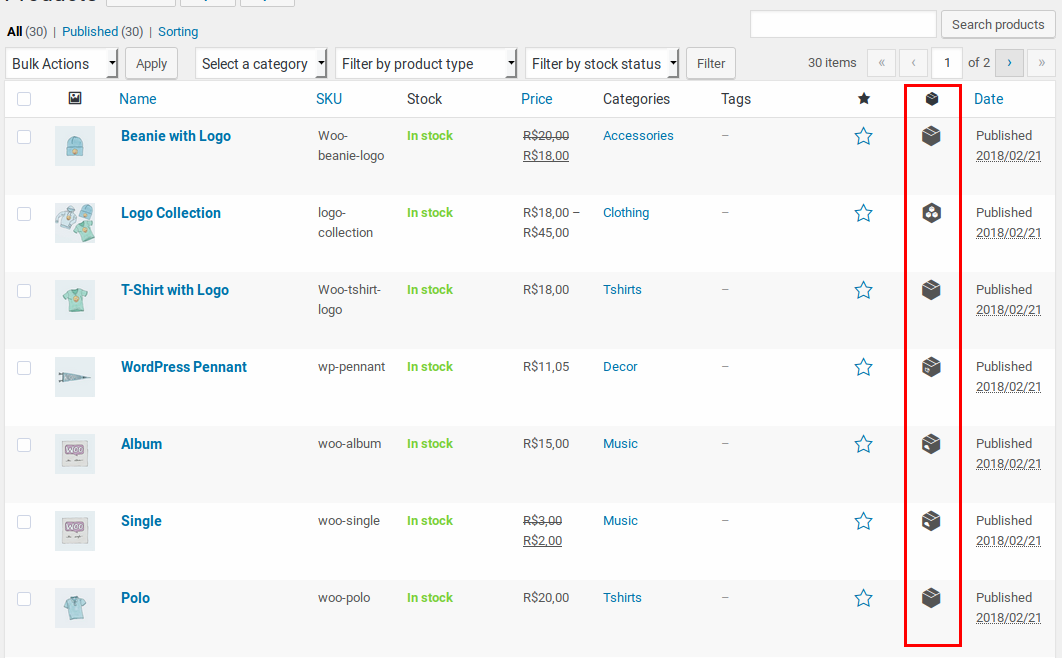 WooCommerce Product Type Column