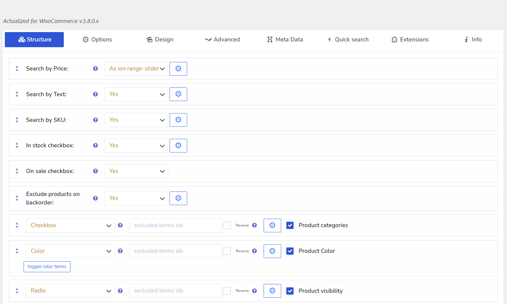 As configurações do plugin