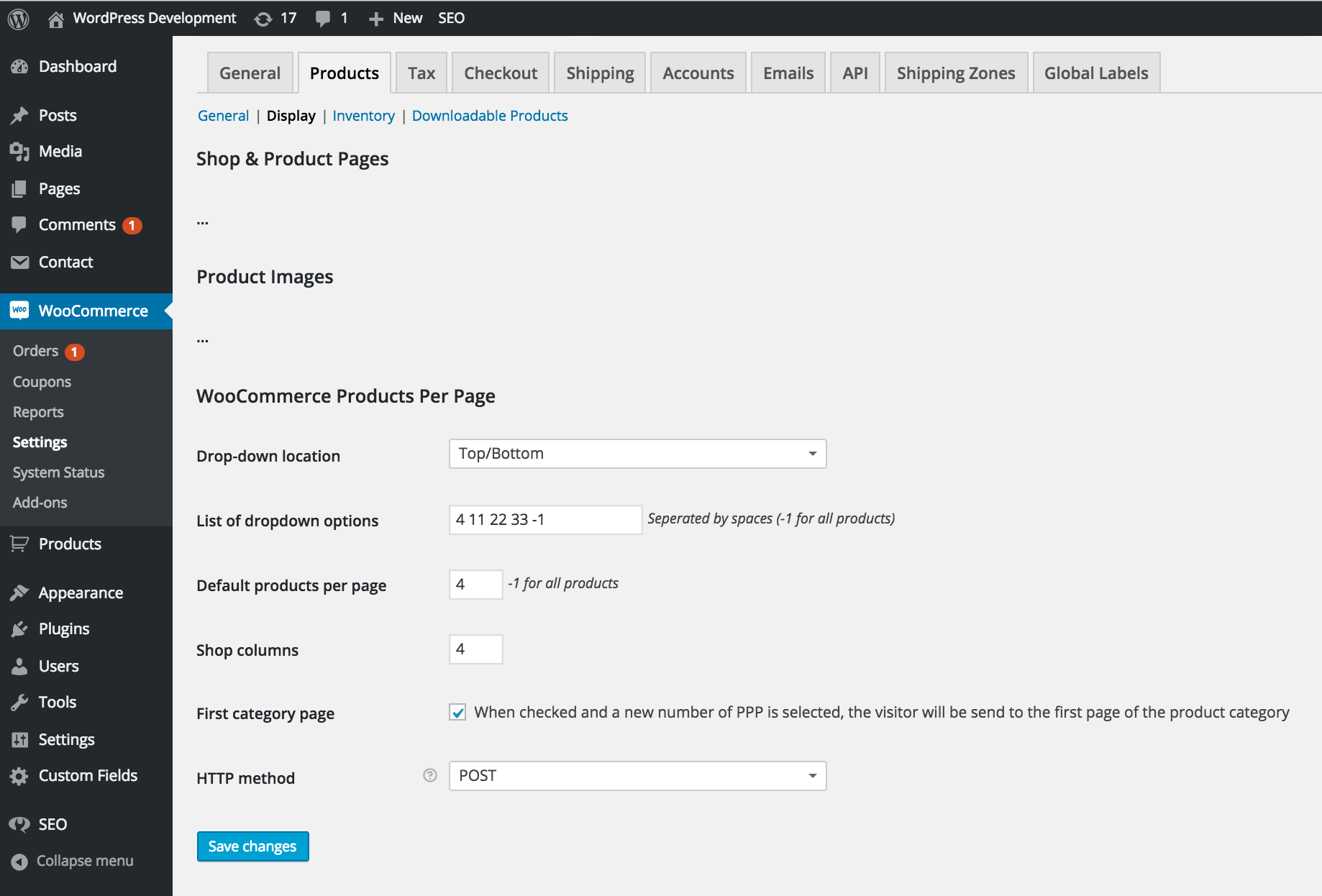 WooCommerce Settings page