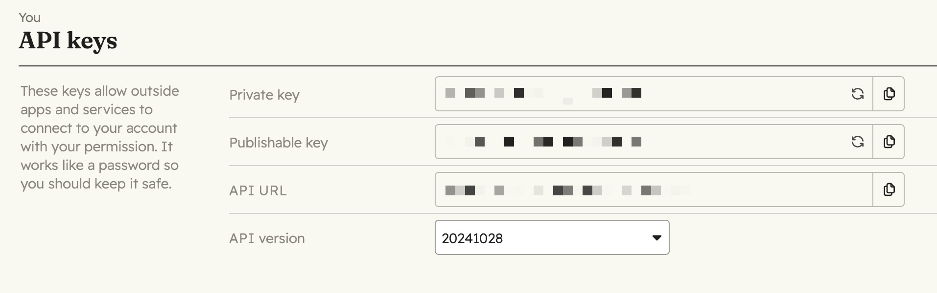 Copy your API token and API URL from your Quaderno account
