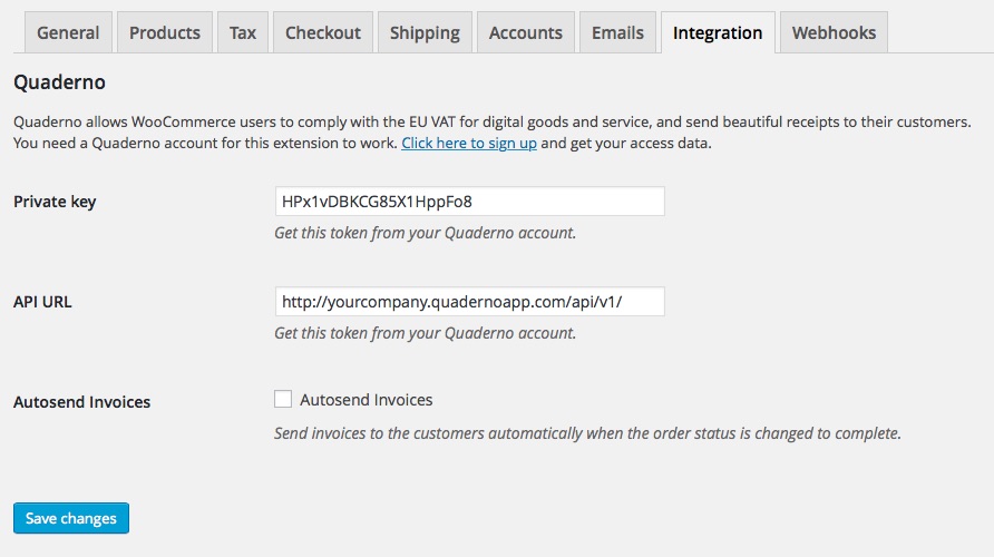 Paste it on the Quaderno settings page