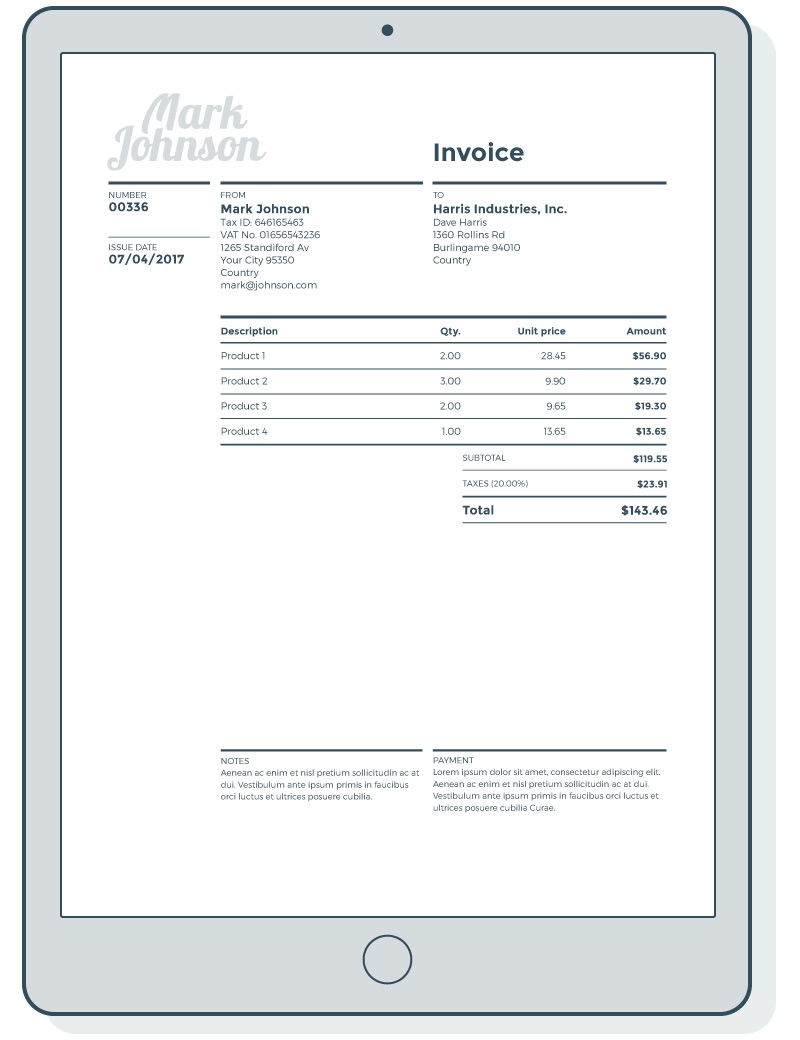 Example of an invoice