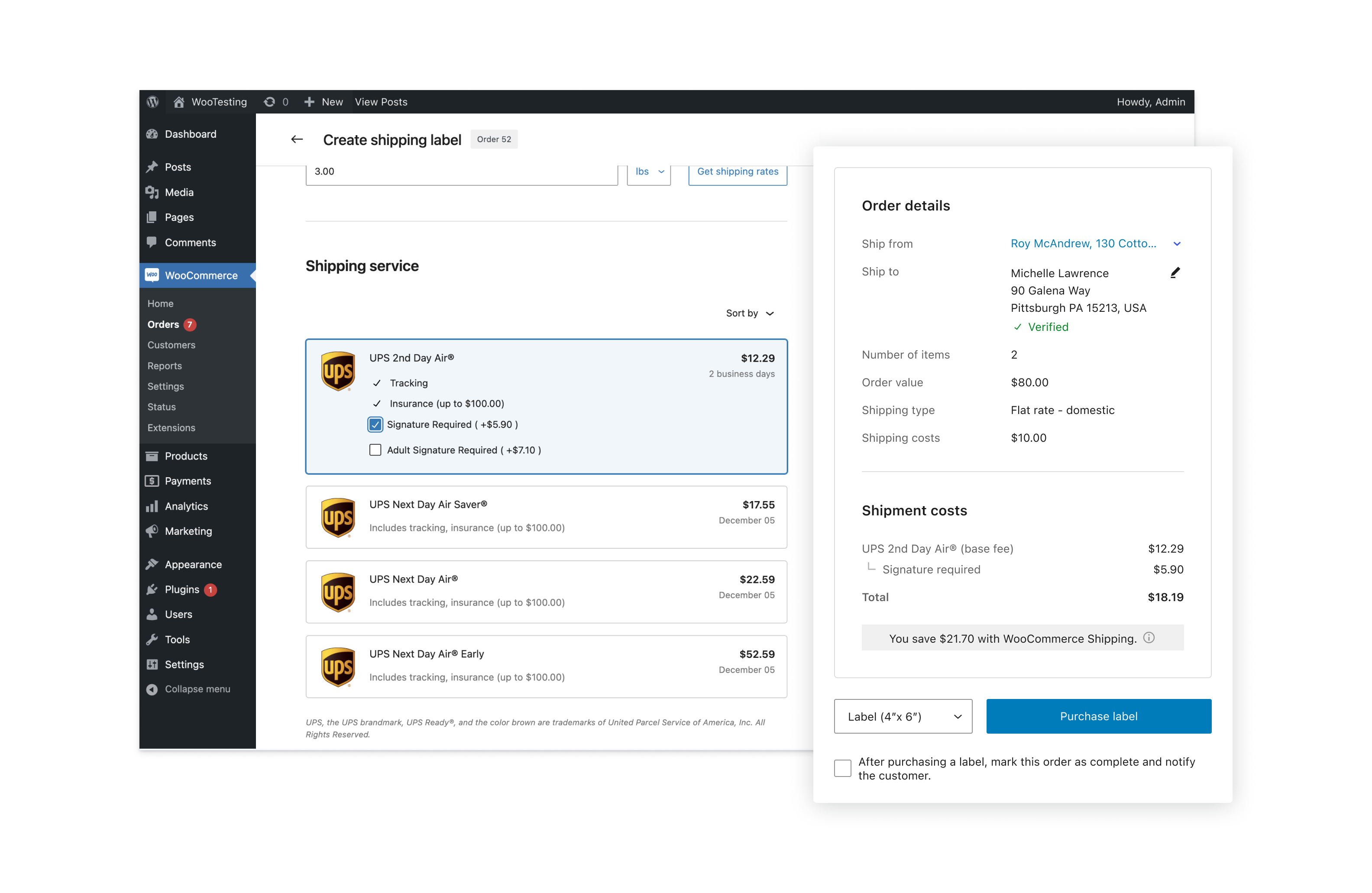 WooCommerce Shipping now supports select UPS services.