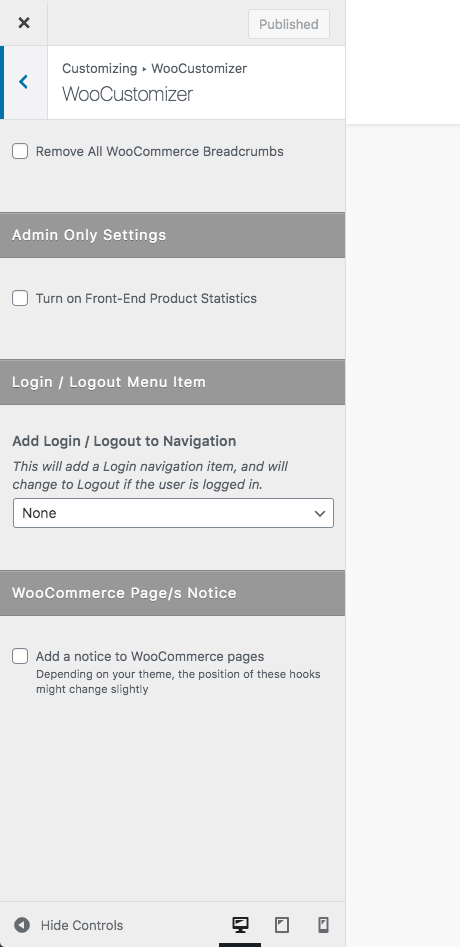 <strong>StoreCustomizer Settings</strong> - Add extra useful features to your WooCommerce store pages.