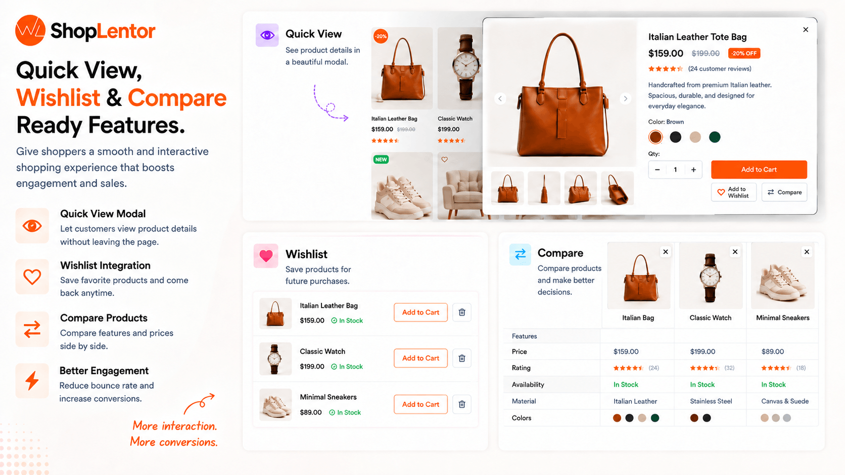 Give shoppers faster ways to preview, save, and compare products.