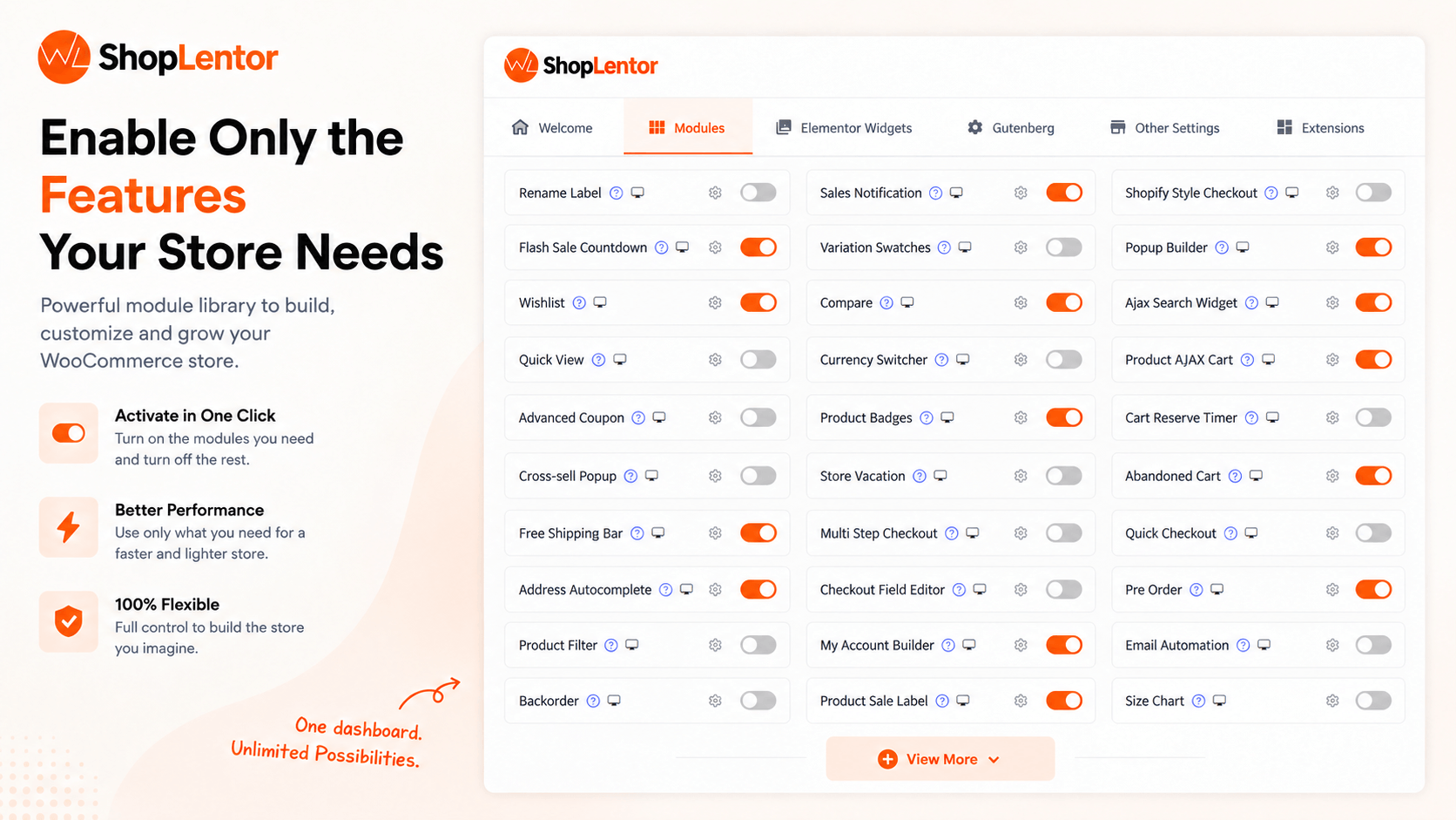 Enable only the WooCommerce features your store needs.