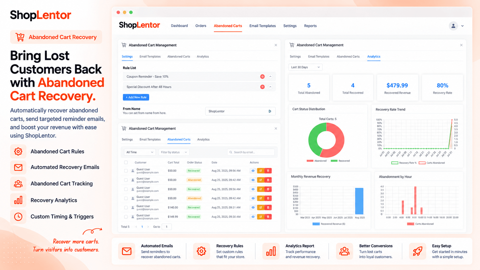 Recover lost sales with automated abandoned cart emails and analytics.