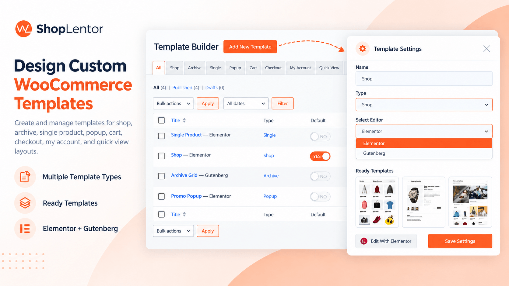 Design custom WooCommerce templates for every key store page.