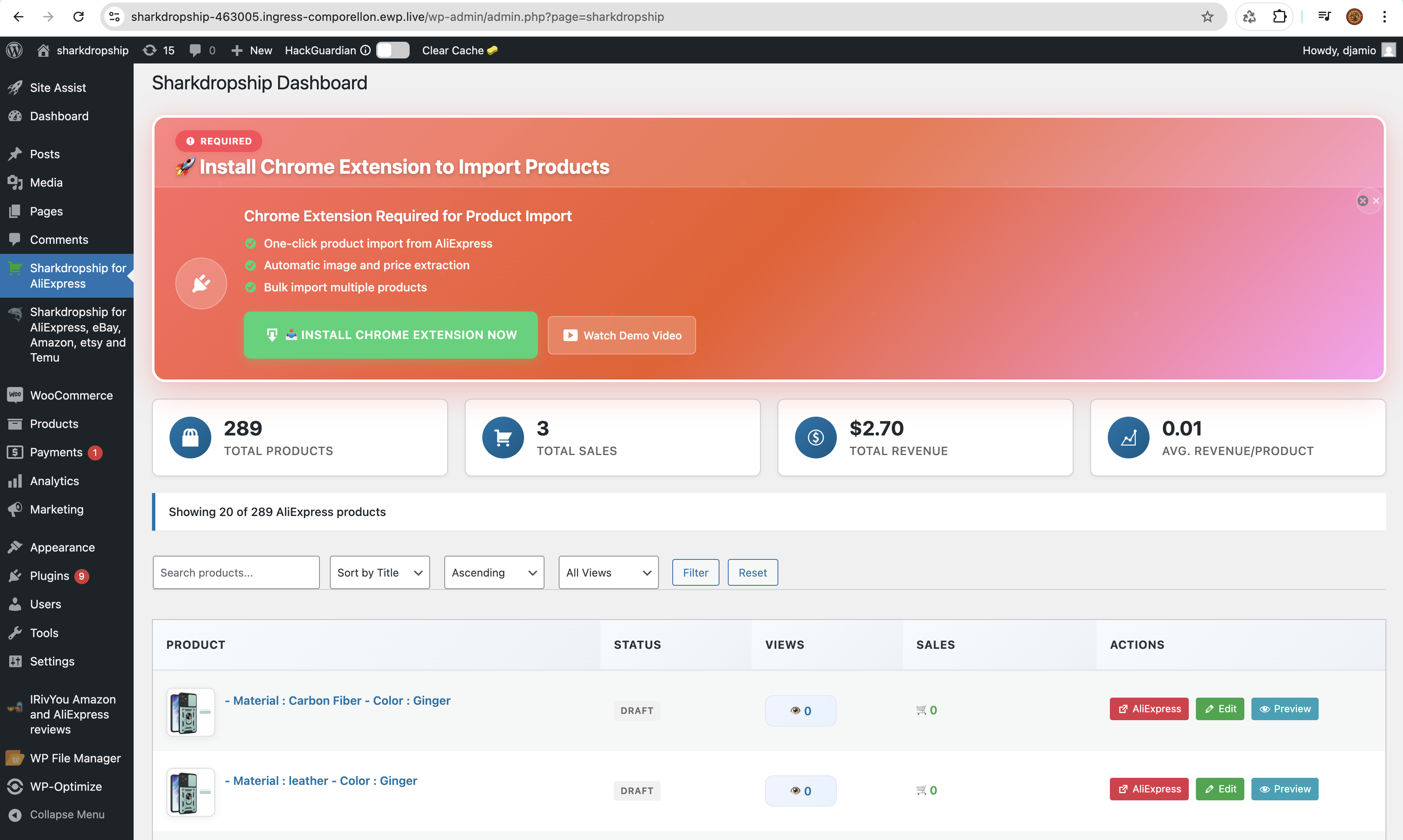 Dashboard overview with analytics and metrics