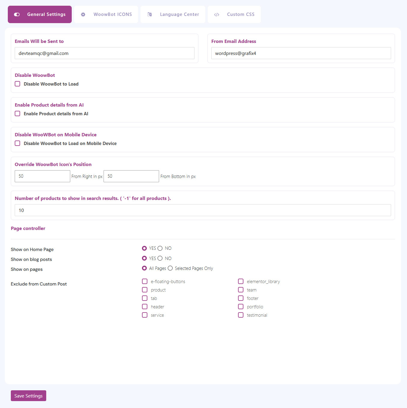 ChatBot for Woocommerce backend