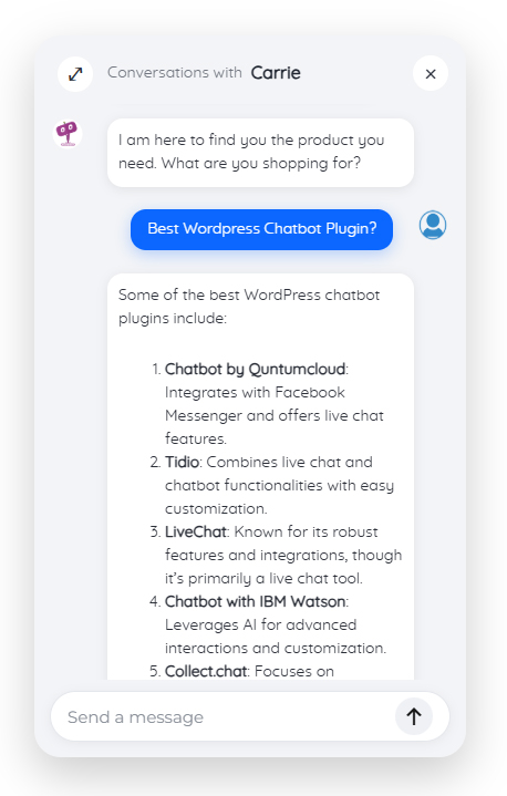 Woocommerce chatbot front end