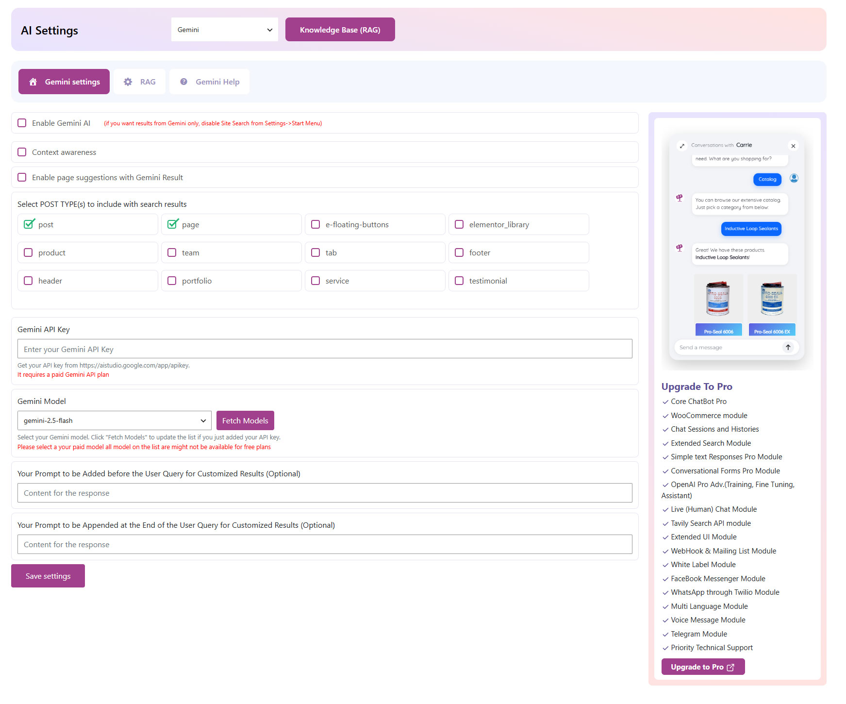ChatBot for Woocommerce backend