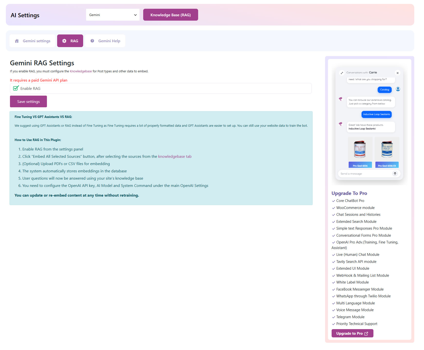 ChatBot for Woocommerce backend
