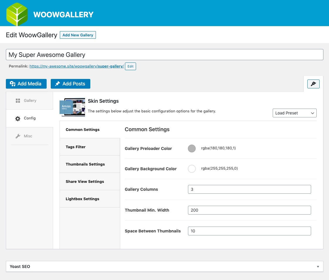 Gallery Skin - Edit Settings.