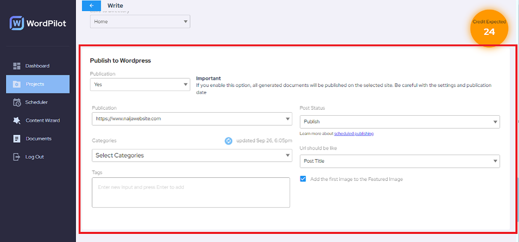 Publishing UI — choose draft, schedule, or publish immediately.