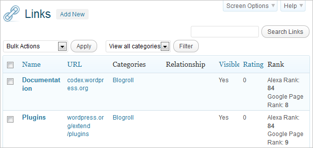 Links Admin Panel