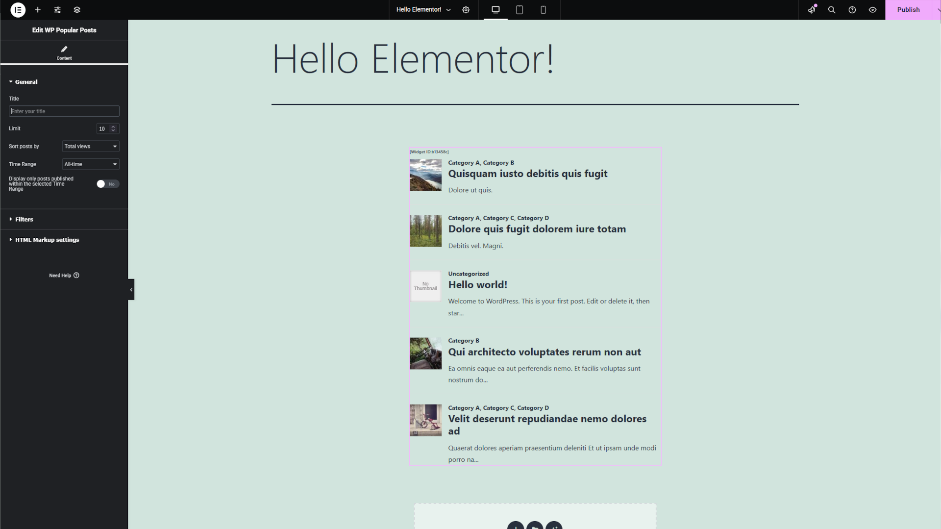 The WP Popular Posts widget for Elementor.