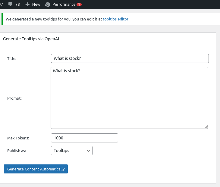 Generate Tooltips via OpenAI