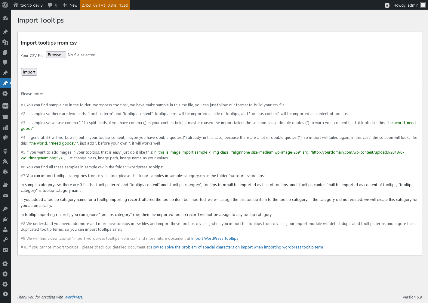 Import Tooltips Panel
