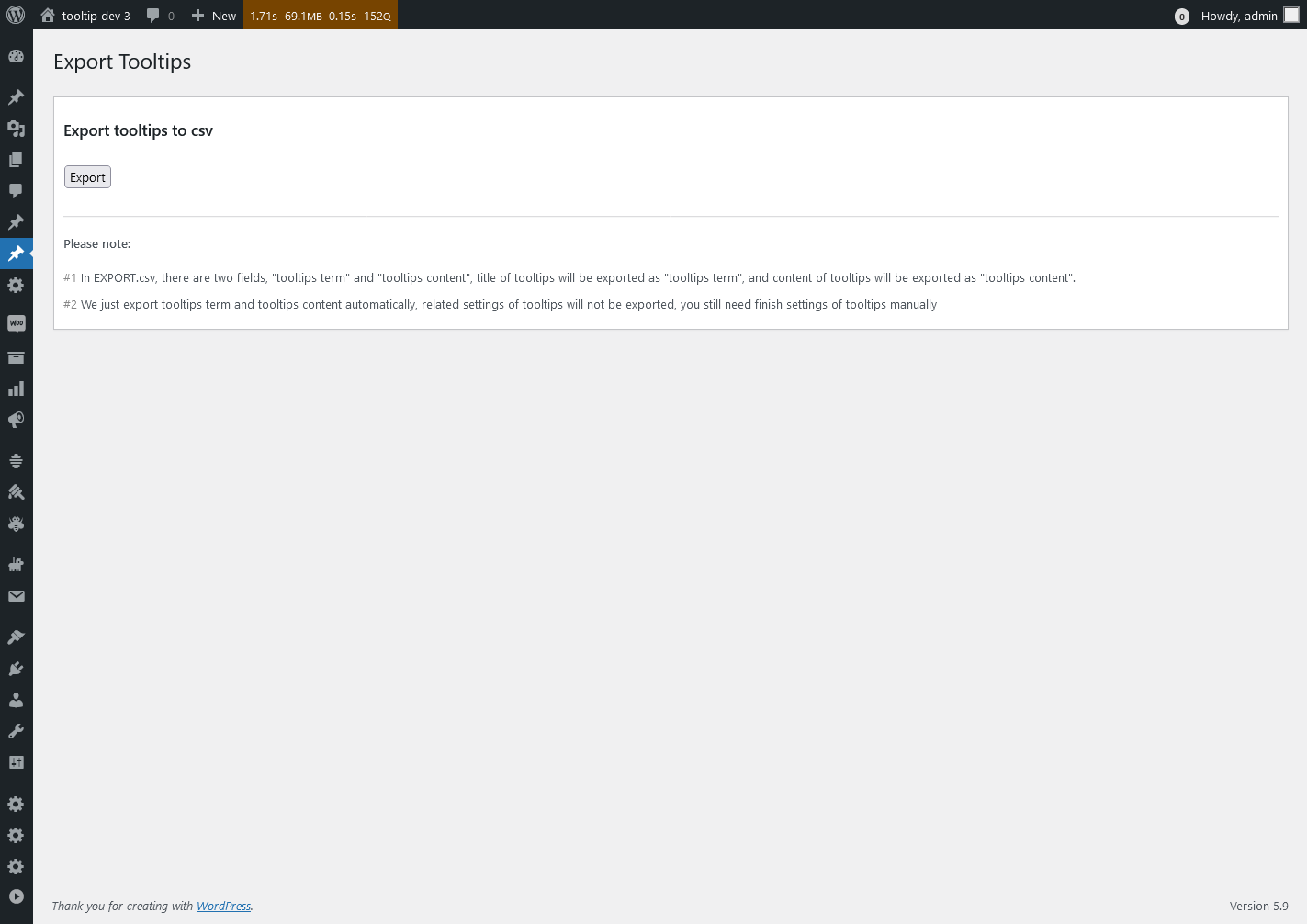 Export Tooltips Panel