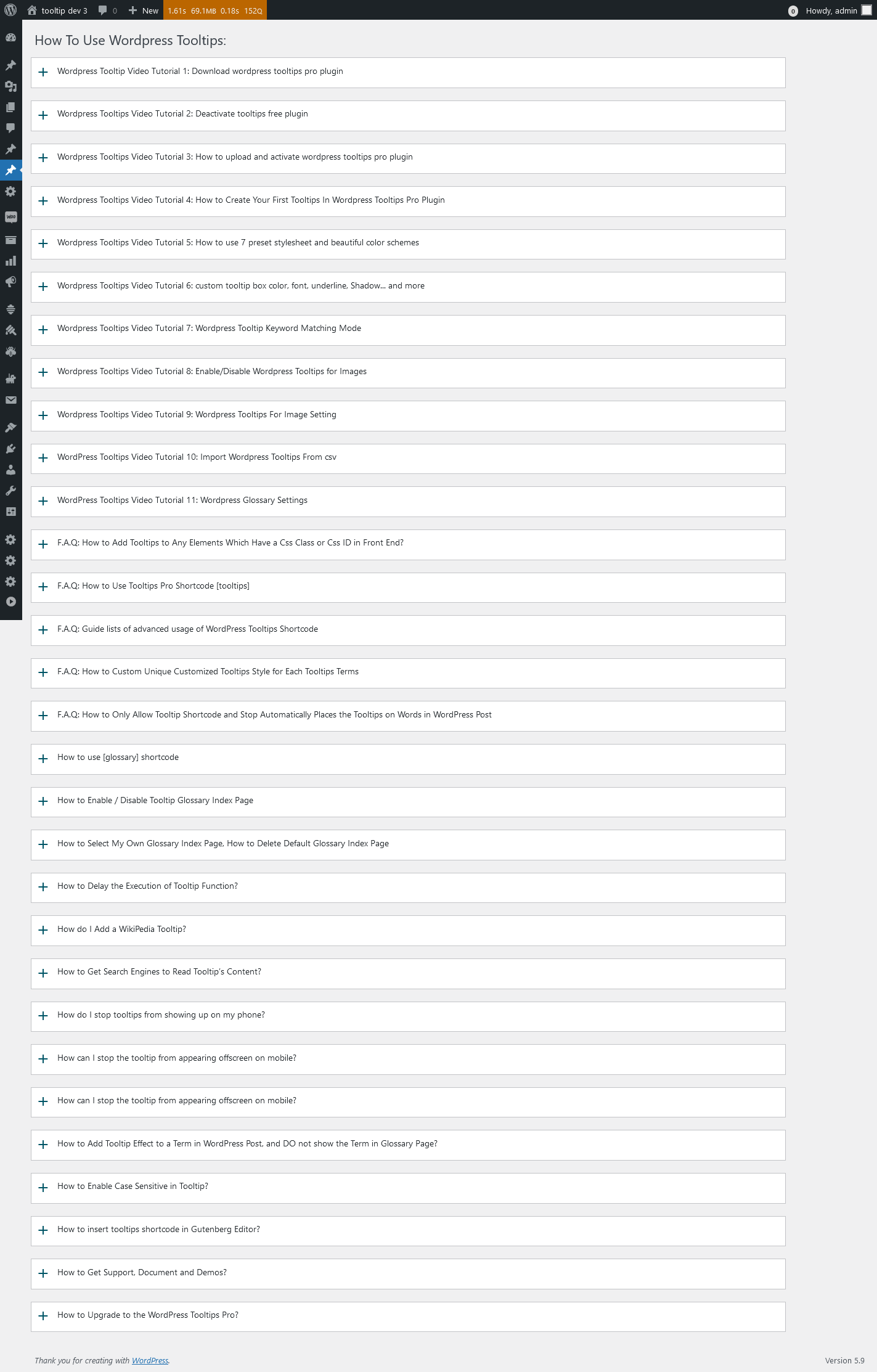 Tooltips knowledge panel