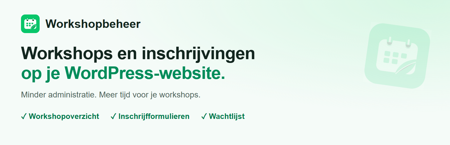 WordPress 外掛 Workshopbeheer – Workshop Booking & Waiting Lists 的封面圖片