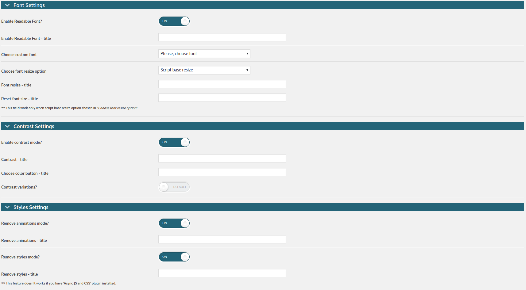 <p>WP Accessibility Helper - Settings Page - part 2 ( screenshot #1 )</p>