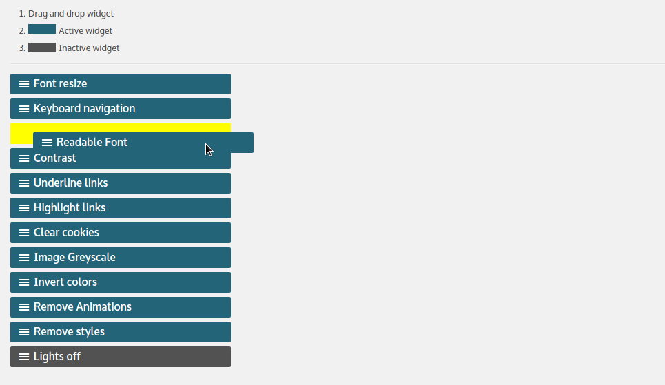 <p>WP Accessibility Helper - sortable widgets (drag and drop)</p>