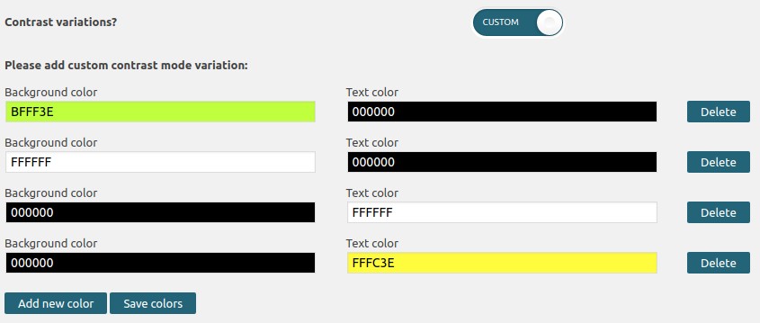 <p>WP Accessibility Helper - custom contrast variations</p>