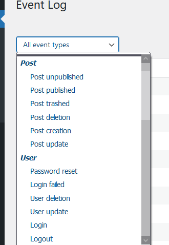 Filter the event log by the type of event / sensor