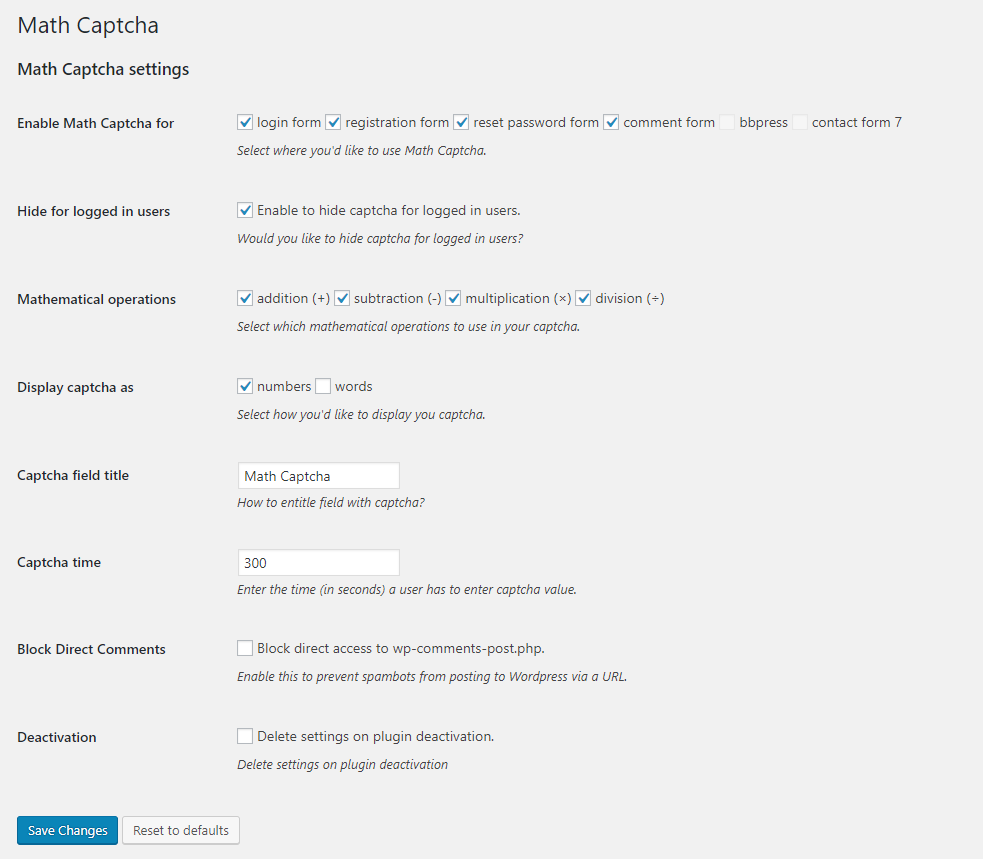 WP Advanced Math Captcha