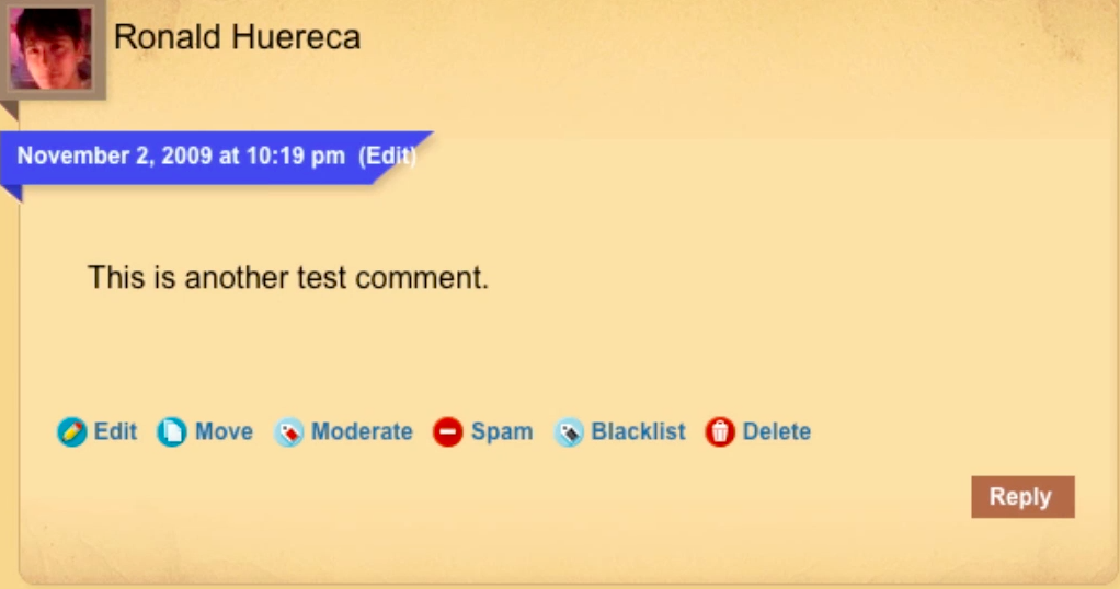Admin comment options on a post.