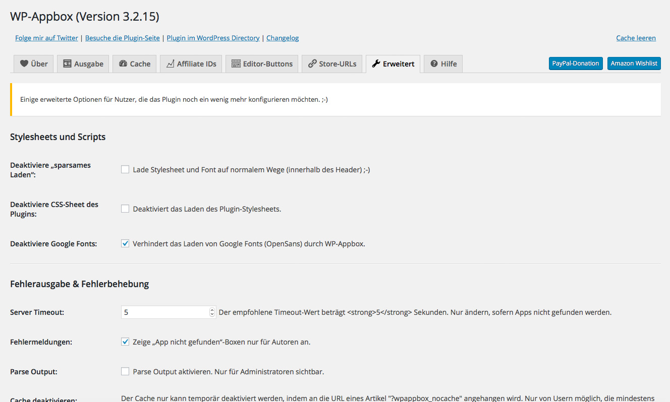 WP-Appbox settings:
