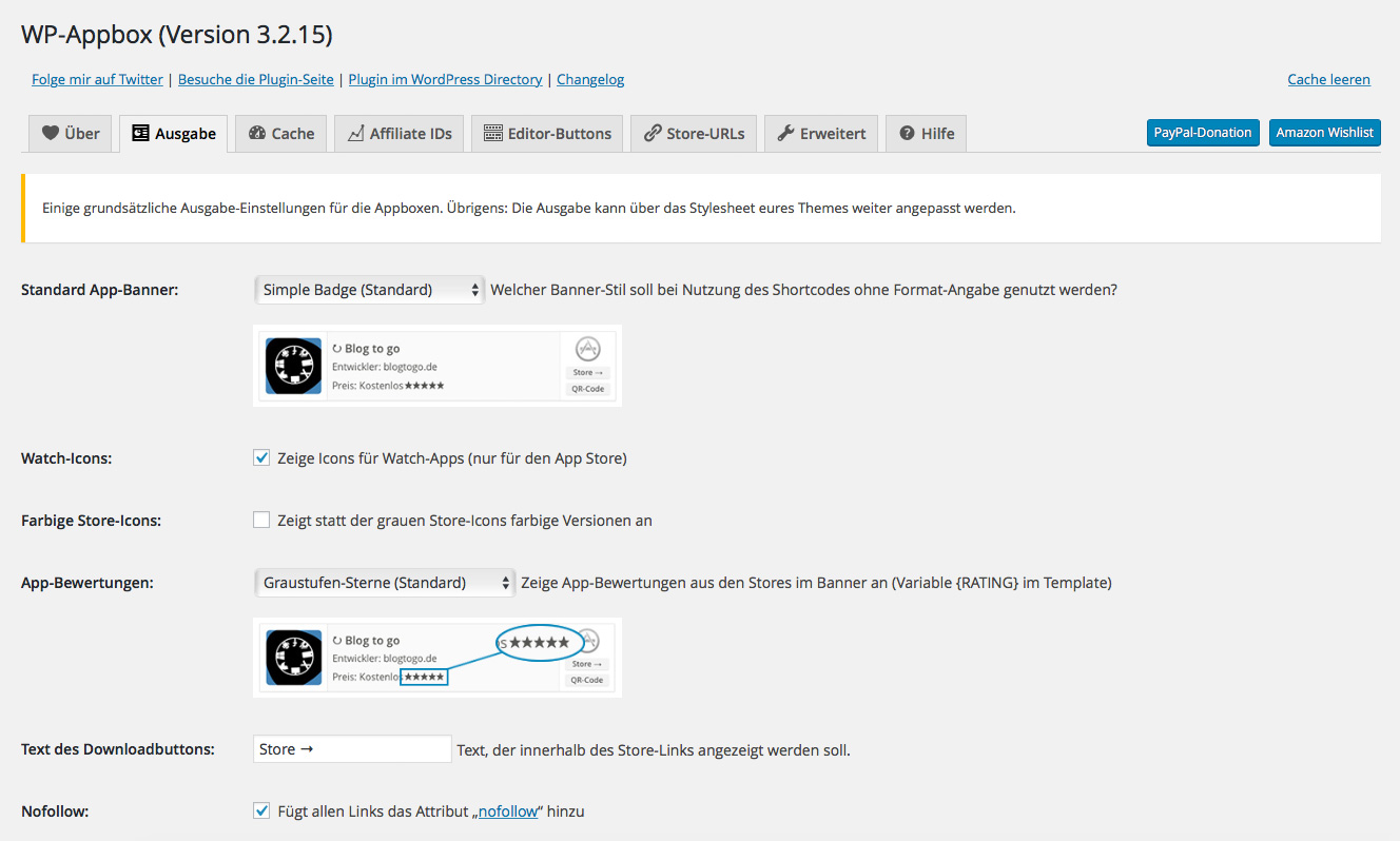 WP-Appbox settings: