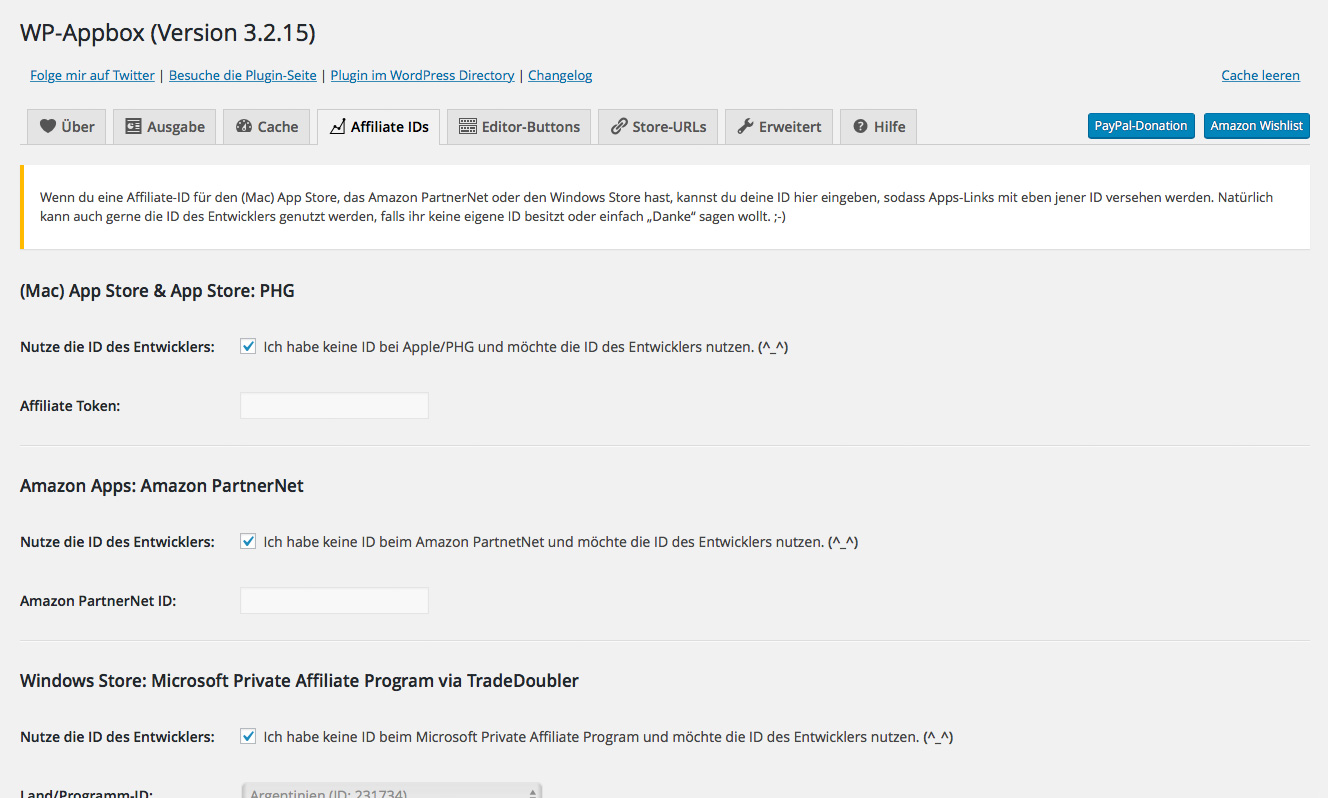 WP-Appbox settings: