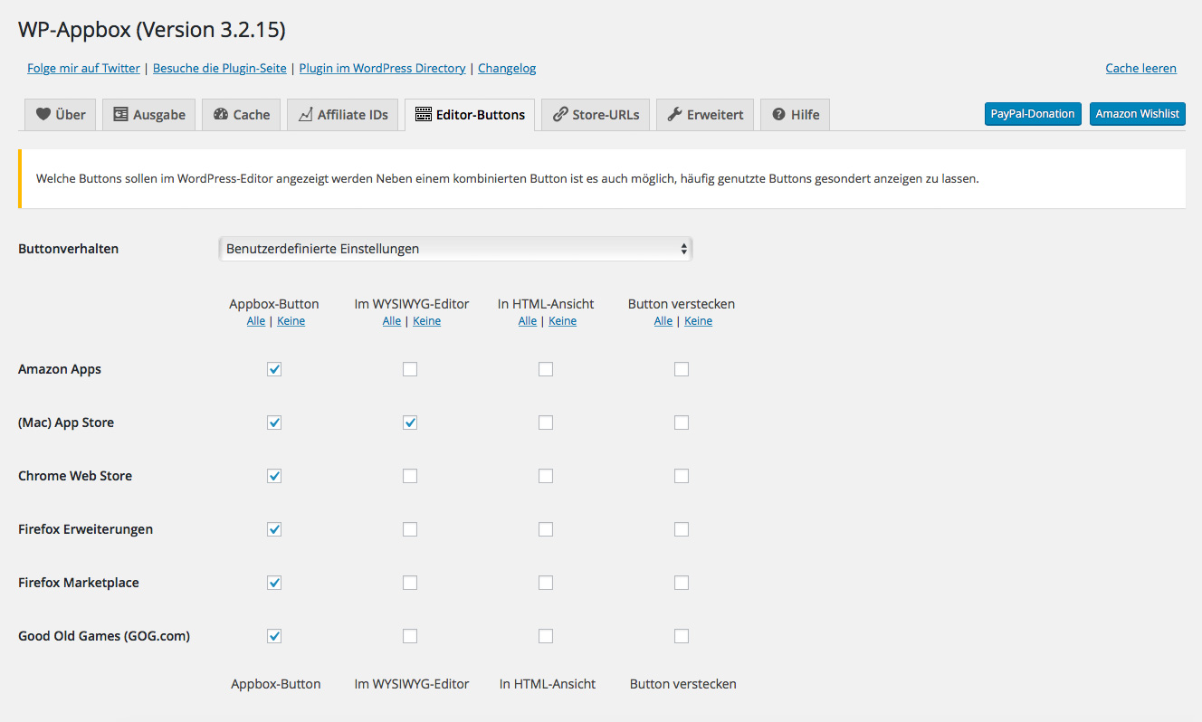 WP-Appbox settings: