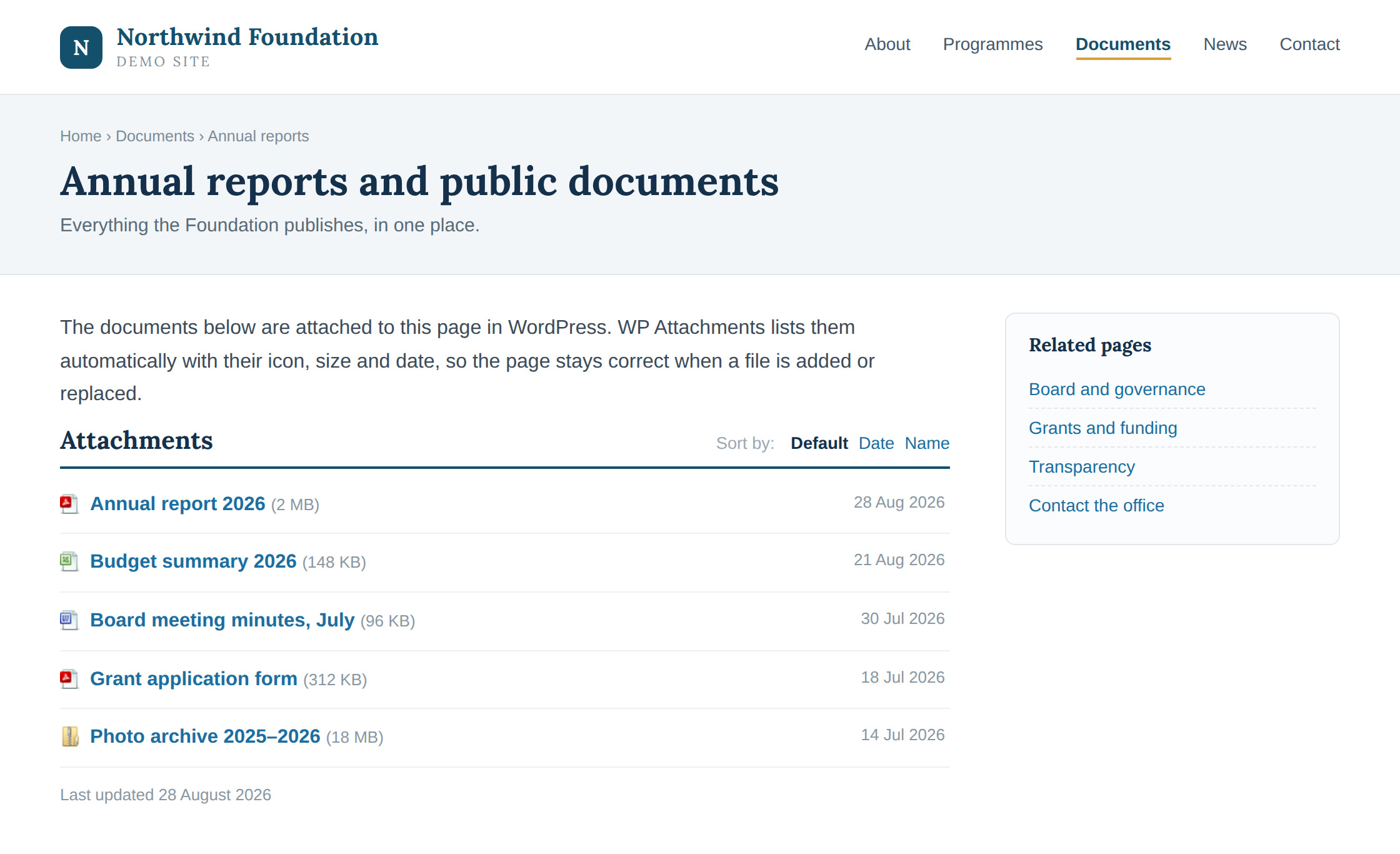 The same list in context, on a page of a demo site