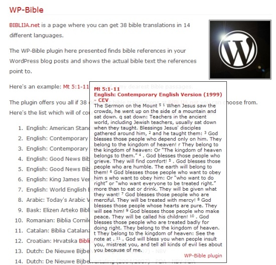 When you move your mouse above the link, a layer with biblical text is displayed.
