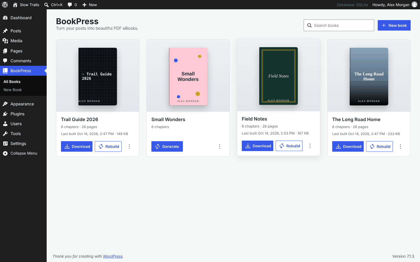 Your books, with one-click download and rebuild.