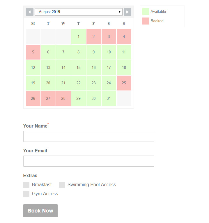 WP Booking System front-end display